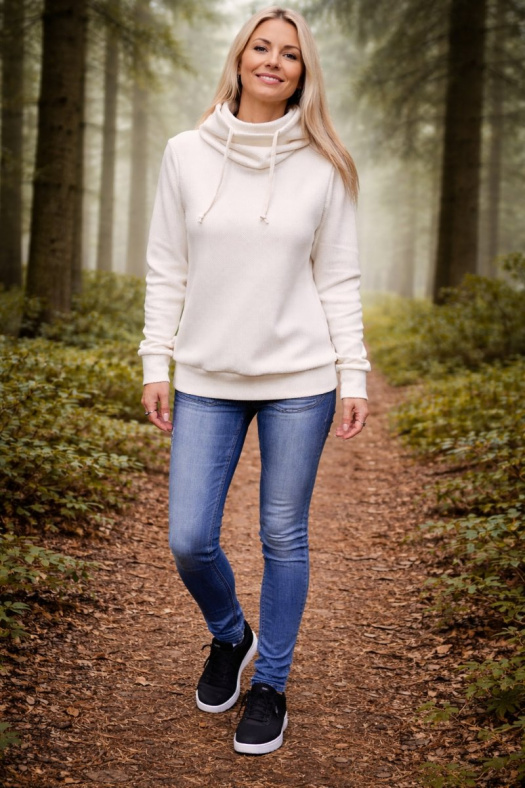 Mikina s rolákem - vaflový vzor - barva smetanová (teplákovina)