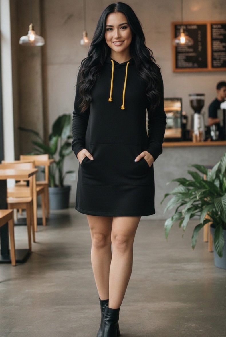 Dámská mikino-tunika s kapucí - černá barva (teplákovina) 