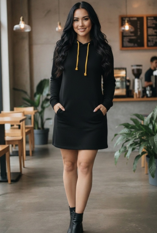 Dámská mikino-tunika s kapucí - černá barva (teplákovina)