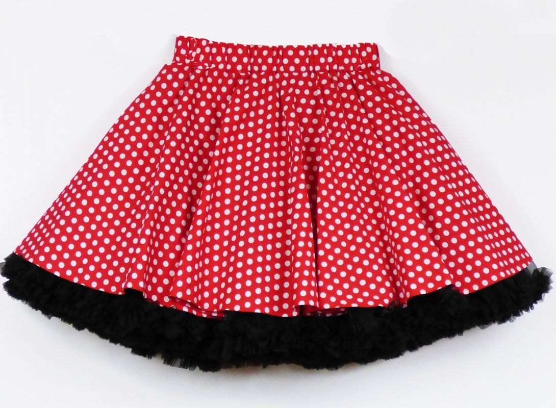 FuFu sukně červený puntík s černou spodničkou