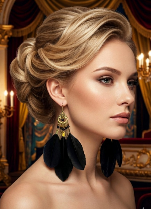 Peříčkové černo zlaté náušnice 