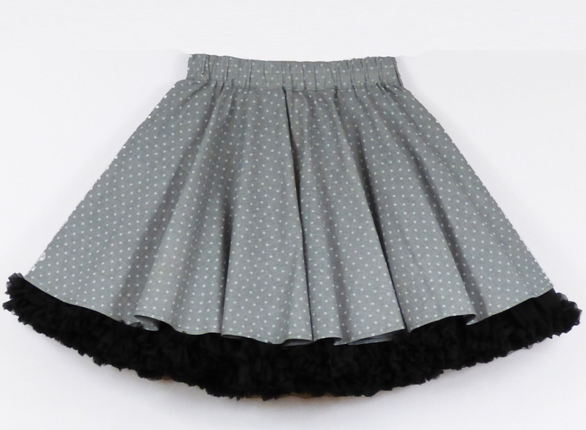 FuFu sukně šedý puntík s černou spodničkou