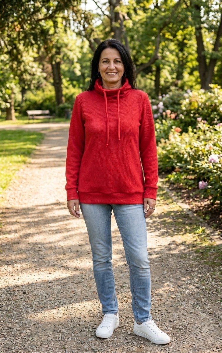 Mikina s rolákem - vaflový vzor - barva červená (teplákovina)