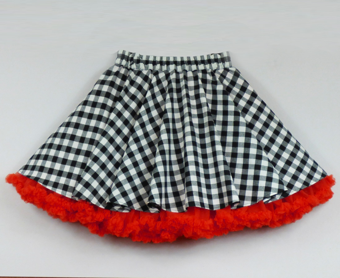FuFu sukně s černou kostkou a červenou spodničkou