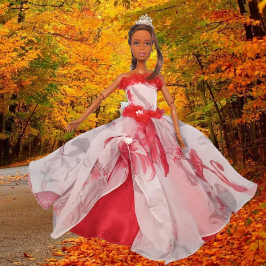bílo-červené šatičky pro Barbie