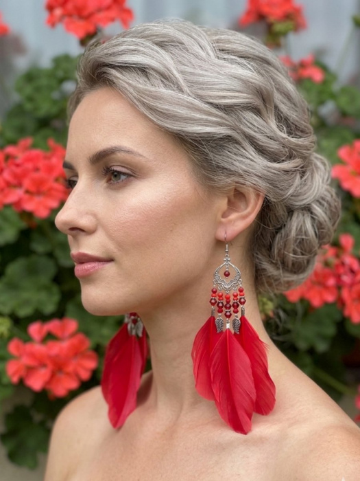 Peříčkové červené náušnice 