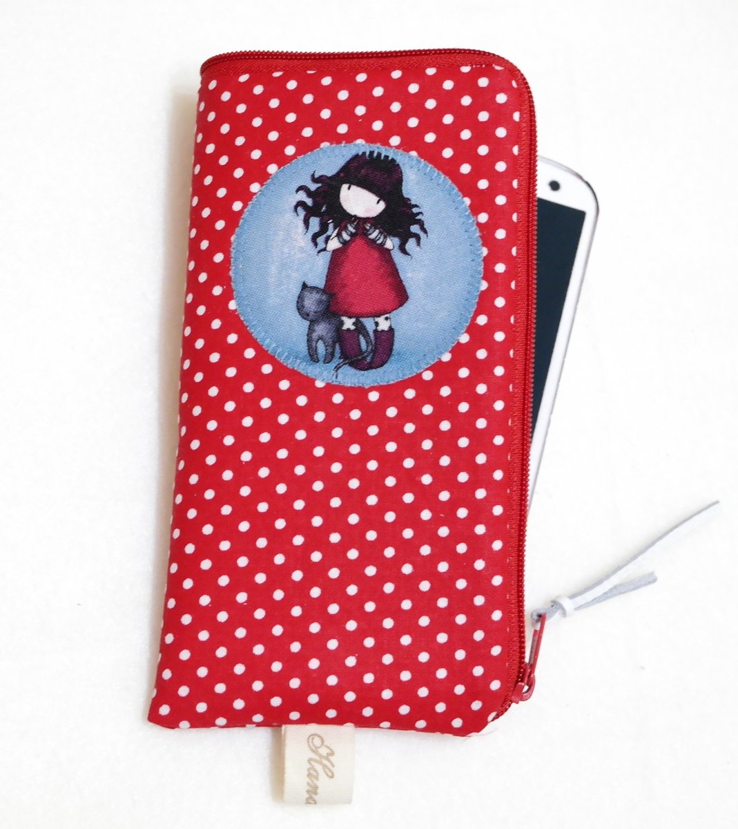 ČEVENOBÍLÝ PUNTÍK S PANENKOU GORJUSS  - obal na mobil