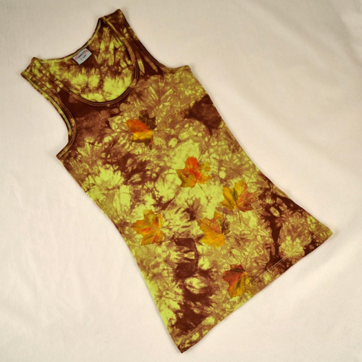 Zeleno-hnědé dámské tílko s listy S