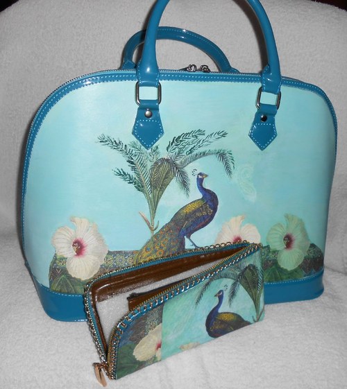 Set- Kabelka+peněženka-páv