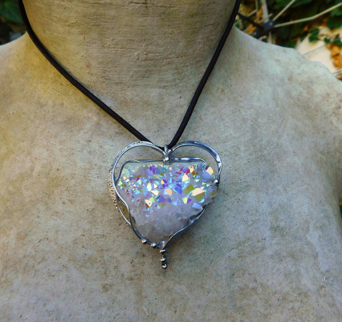 Srdce aqua aura - drůzička... autorský šperk