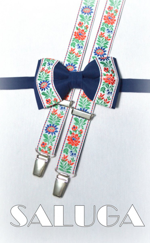 Modrý folkový folklorní set motýlek + šle