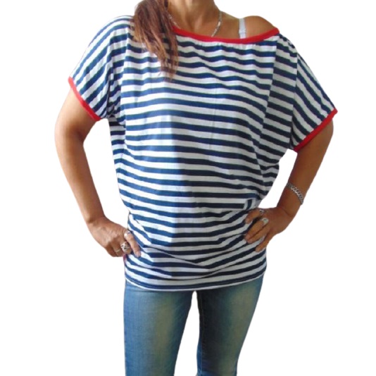 Volné tričko pruhy s červenou S - XL