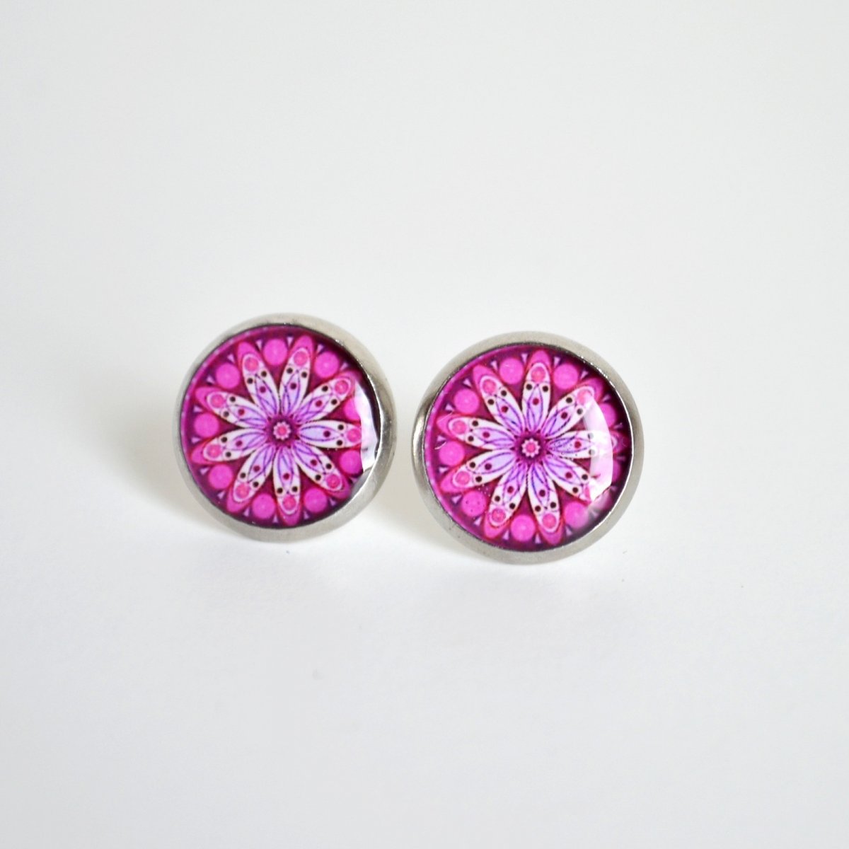 Růžový květ, náušnice chirurgická ocel