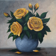 Žluté růže - malba akrylem 20x20