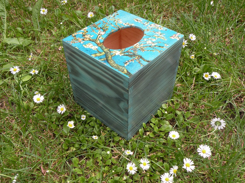 Krabička na kapesníky - krása dřeva tyrkysová