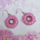 Náušnice šité růžové kytičky