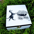 Krabička na čaj - 4 přihrádky - kočka s kočárkem