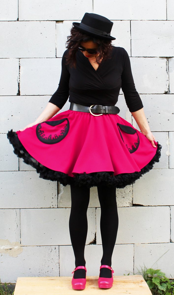 FuFu sukně pink s kapsami a s černou spodničkou