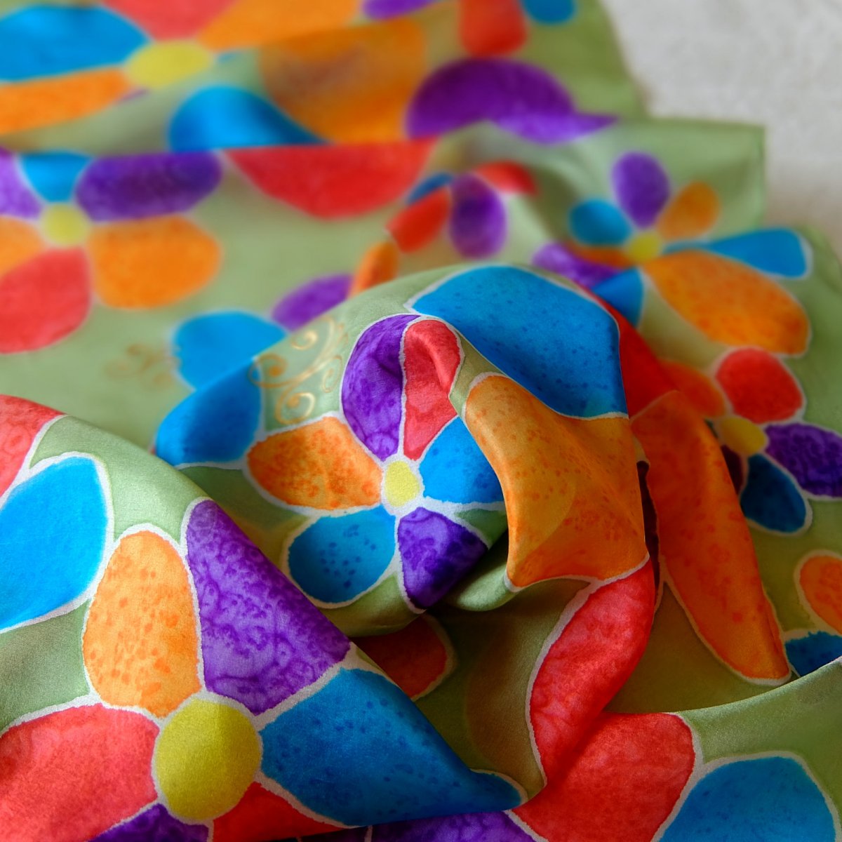 Luční květy - hedvábný šál  