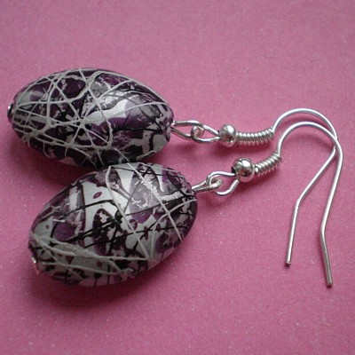 Náušnice - Fialovostříbrné oválky