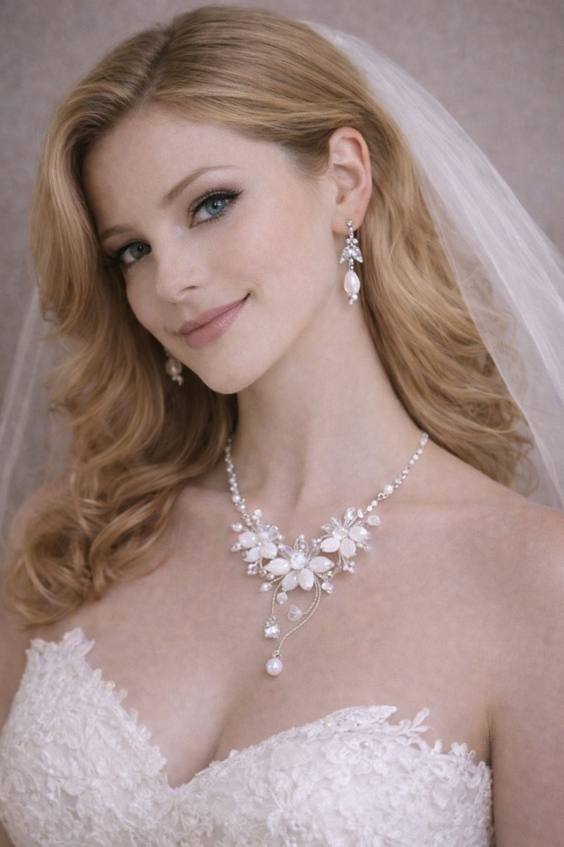 Luxusní ručně vyráběná svatební souprava s perlami a květinovými detaily