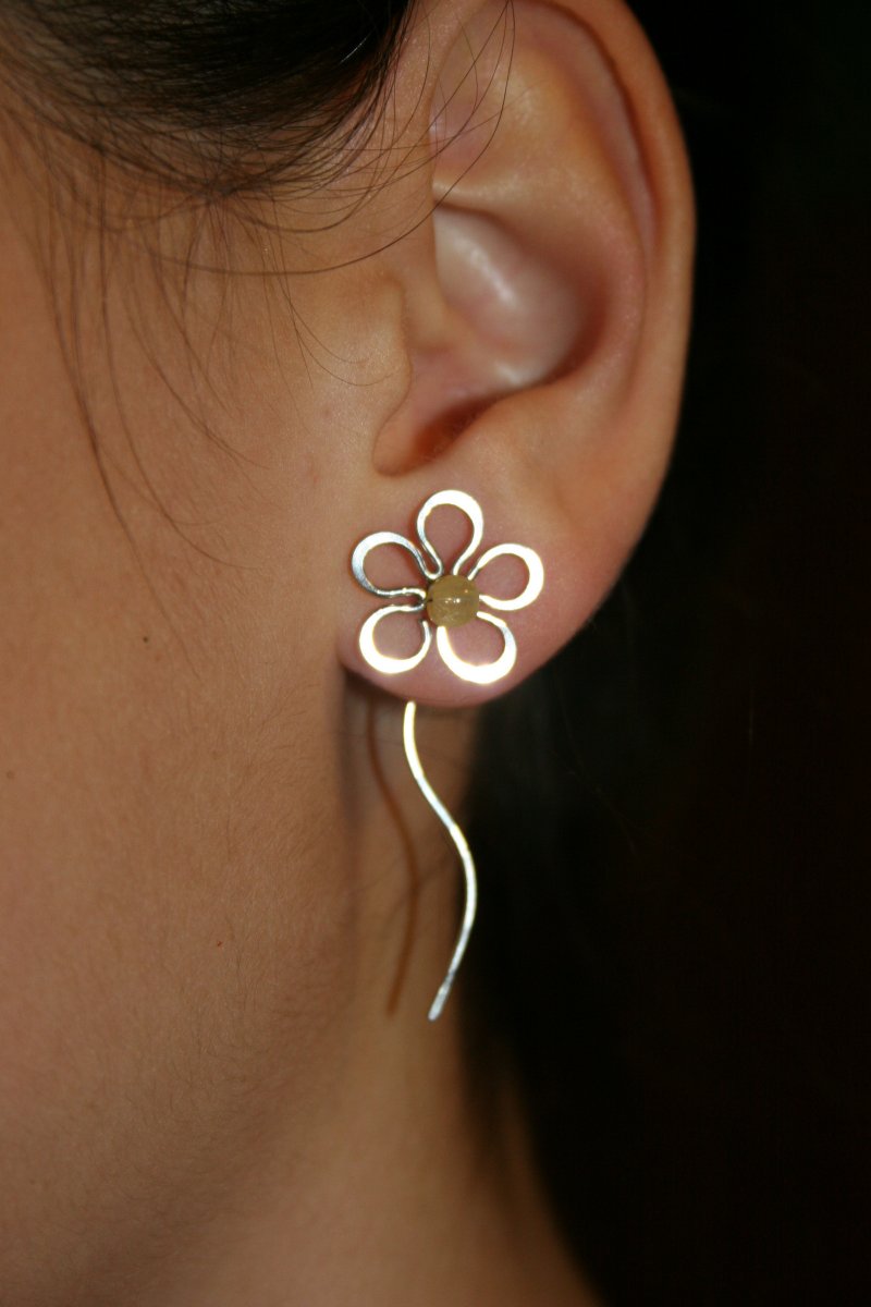 Náušnice KVĚTINA - chirurgická ocel - žlutý Jadeit