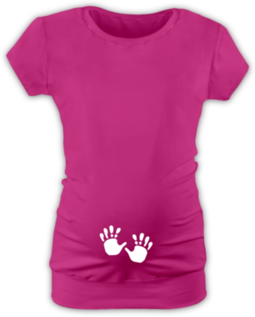 těhotenské TRIČKO fuchsie s výšivkou RUČIČKY, bílá