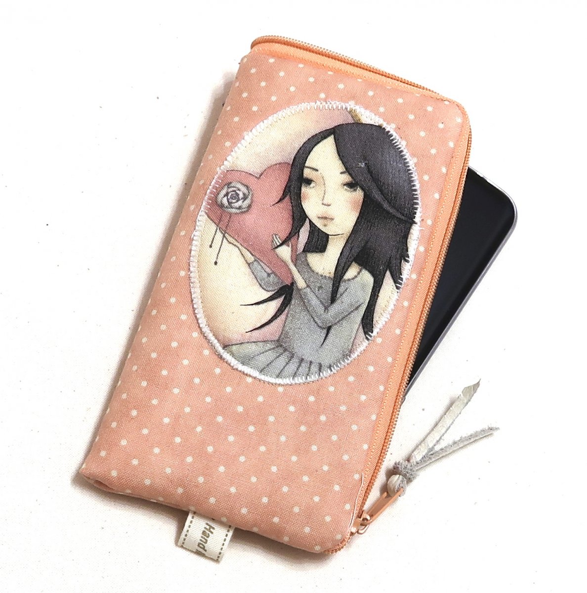 PANENKA SE SRDÍČKEM  - obal na mobil s kapsičkou