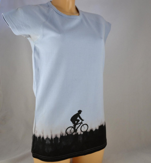 Cyklista v trávě - sv. modro-černé dámské triko XL