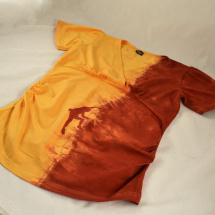 Těhotenská tunika s horolezcem žlutooranžová/vínová L/XL