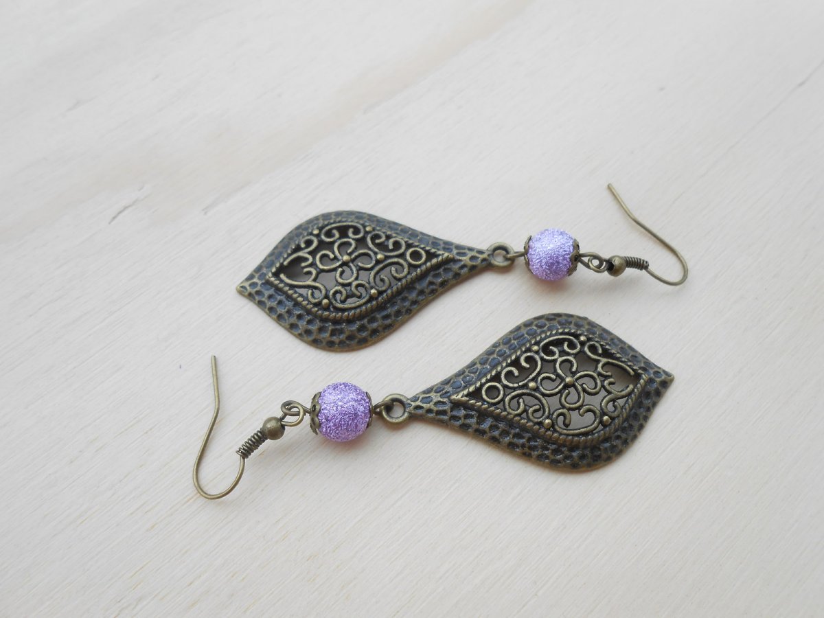 Náušnice starobronz + fialová (185/15)