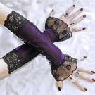 Elegantní společenské černo - fialové rukavice s krajkou 0500-01