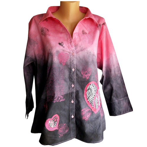 Batikovaná halenka růžová a šedivá vel. 52