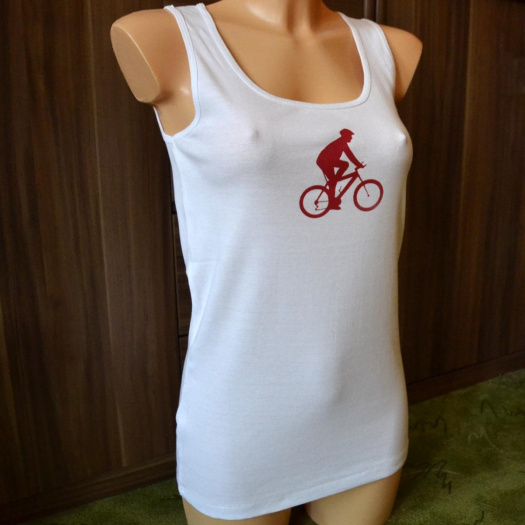 Bílé dámské tílko s červeným cyklistou XL