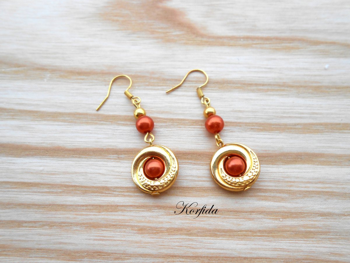 Náušnice kolečka zlatá + oranžová (11/17)