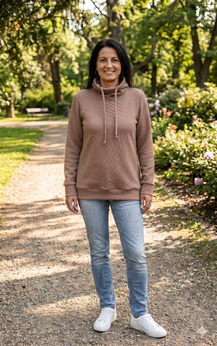 Mikina s rolákem - vaflový vzor - barva světle hnědá (teplákovina)