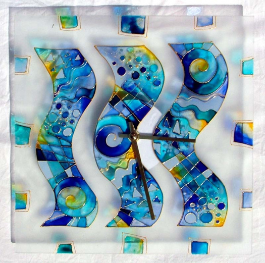 Azurové vlnění-skleněné hodiny 30x30cm