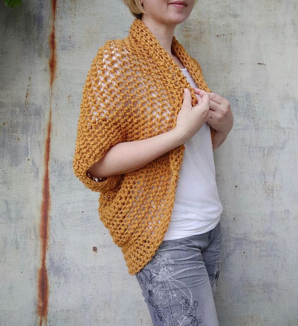 hořčicový kardigan/šála M - XL