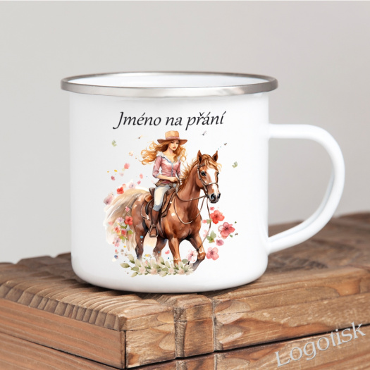 Plechový hrnek KŮŇ s dívkou a se jménem