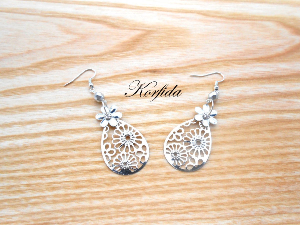 Náušnice slza kytičková + stříbrná (217/16)