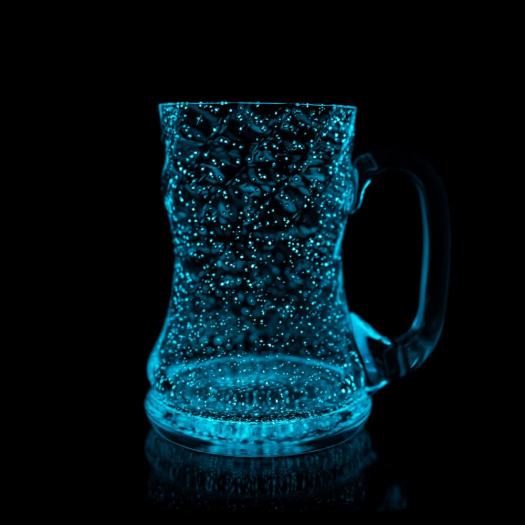 Fluorescenční svítící skleněný půllitr KRÝGL MODRÝ