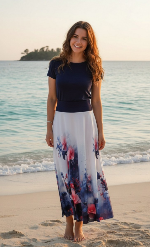 Dlouhá půlkolová sukně - ibišek, velikost S/M ~ SLEVA ~