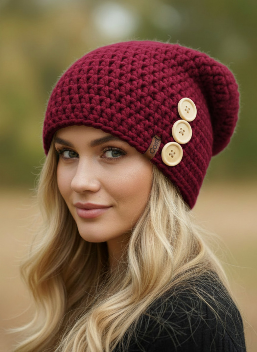 Háčkovaná čepice - houmeles s knoflíky 