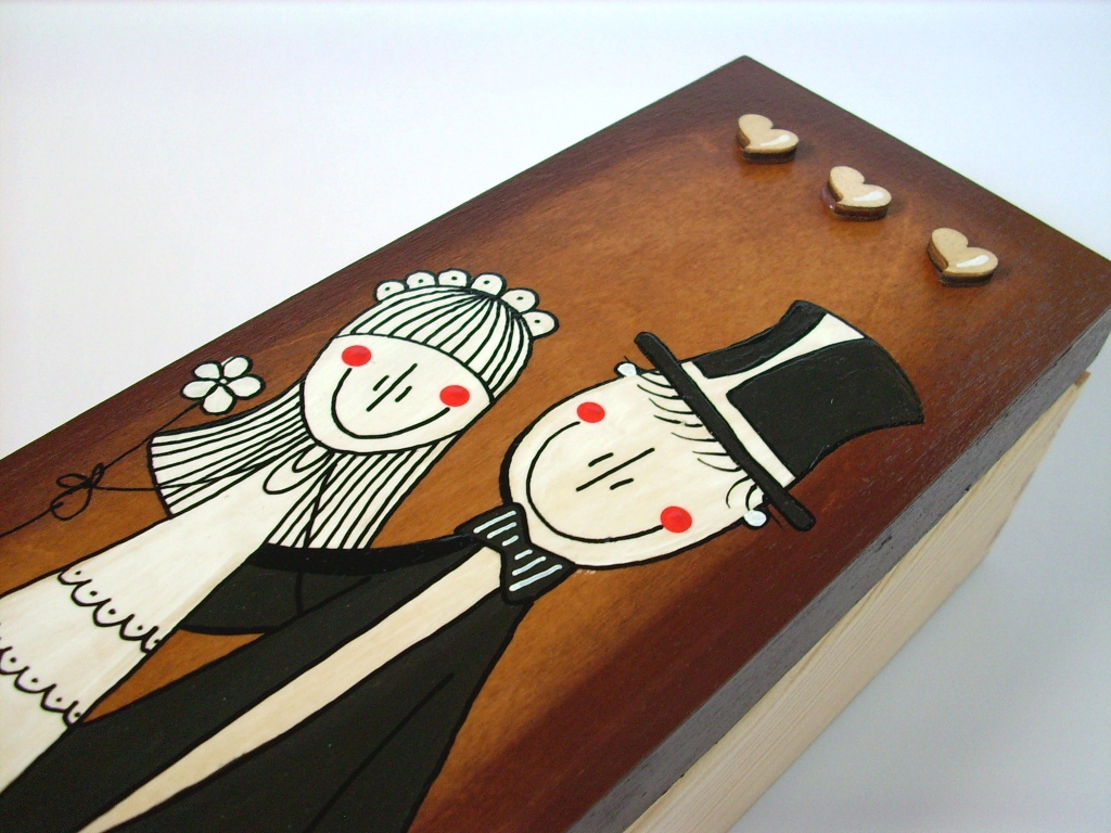 Ručně malovaná svatební krabička na víno.. no.421