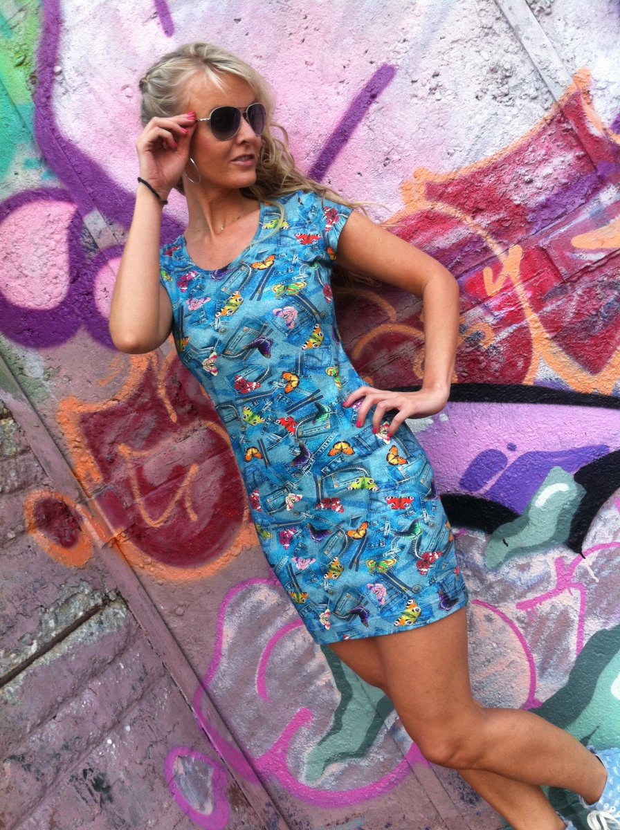 Origo šaty blue butterfly jeans vel 38/40