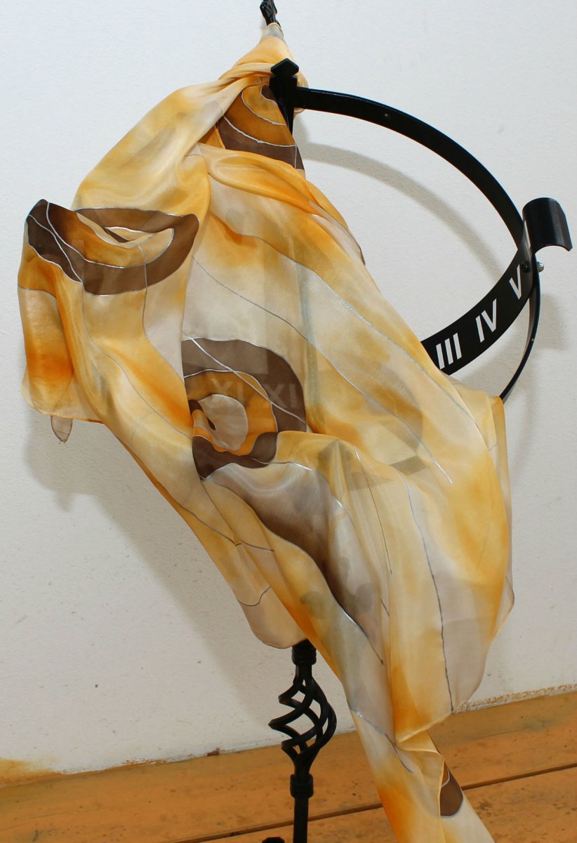 Hedvábný šátek: Kruhy hnědo-oranžové