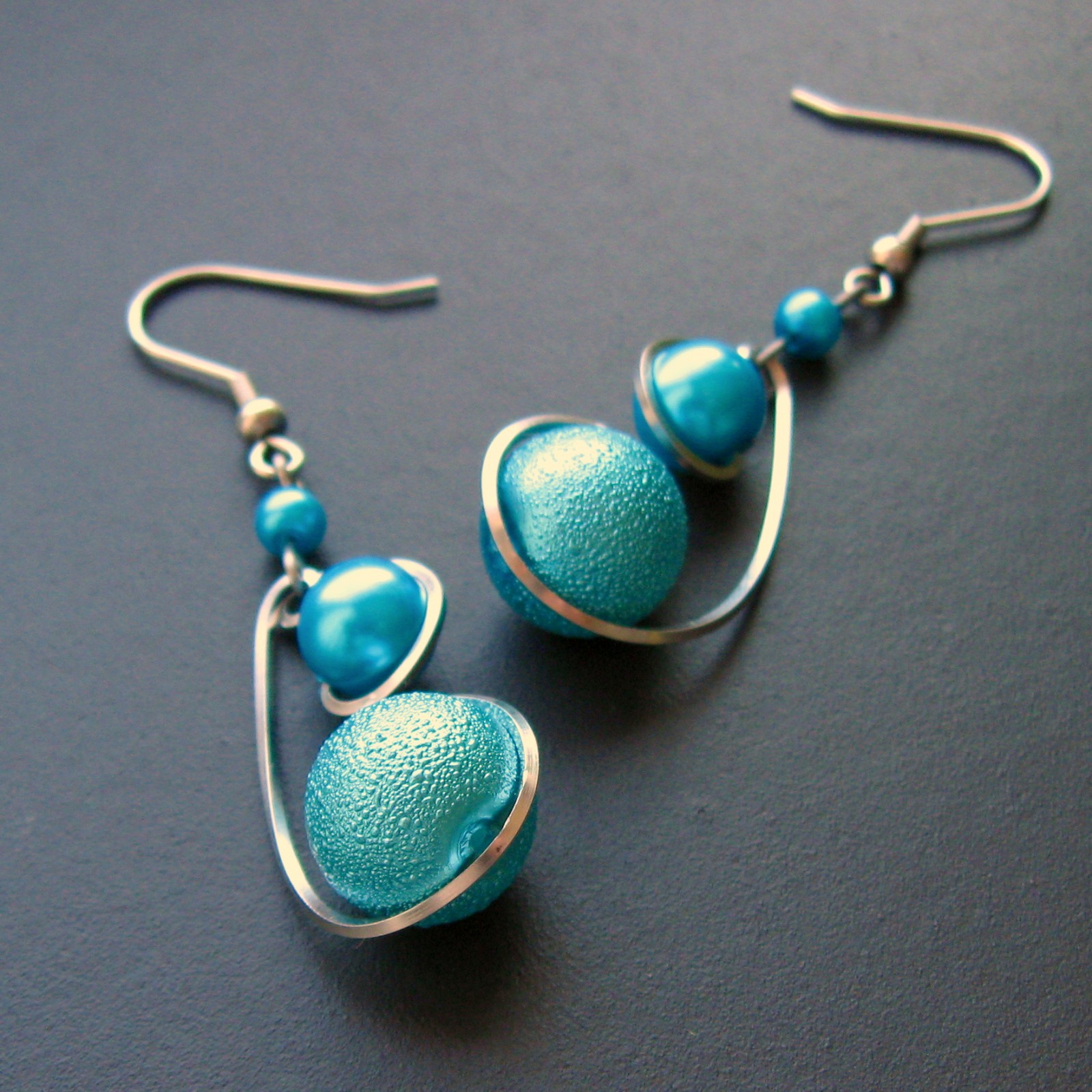 Náušnice  modré spirálách