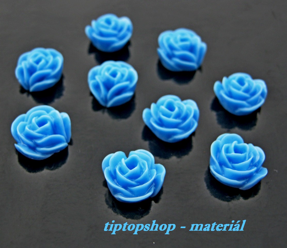 Kabošon růžička, modrá, 10mm (10ks)  
