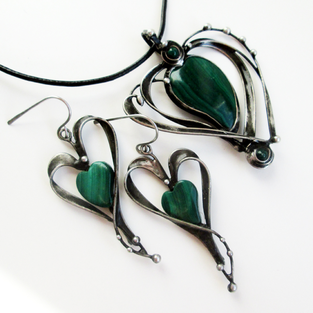 Malachitová srdíčka-sada