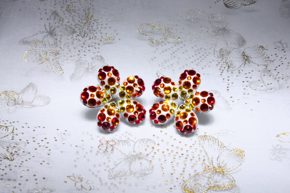 Žluto-oranžovo-červené kytičkové náušnice